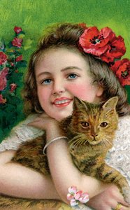 Fille victorienne avec un chat de compagnie