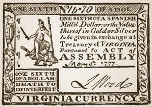 Monnaie de Virginie, équivalente à un sixième de dollar espagnol, 1777 - American School