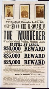 Affiche du Département de la Guerre de Washington annonçant une récompense de 100 000 $ pour retrouver l