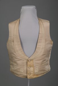 Gilet de mariage, ca.1855 (vue de face), brocart de soie, broderie au fil de soie, lin, Wallin & O