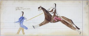 Homme blanc partiellement transformé en indien, illustration du Black Horse Ledger, 1877-79 - American School