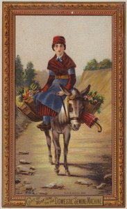 Femme chevauchant un âne - American School