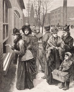 Femmes votant à Cheyenne, Wyoming, États-Unis (lithographie) - American School
