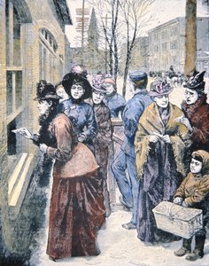 Suffrage des femmes aux États-Unis : femmes votant dans le territoire du Wyoming après avoir obtenu ce droit en 1869