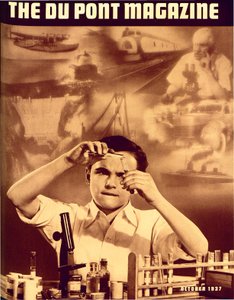 Jeune garçon avec un ensemble de chimie, couverture du DuPont Magazine, octobre 1937 - American School