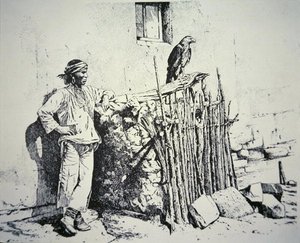 Membre de la tribu Zuni avec une cage à aigles - American School
