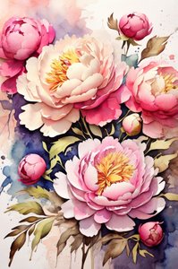 Des pivoines aux couleurs vives peintes à l