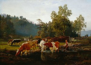Vaches au bord de la rivière