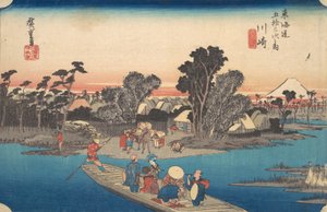 Bateau traversant la rivière Rokugo, vers 1834