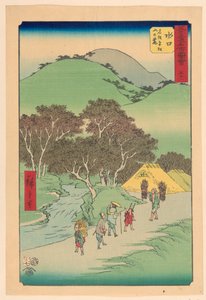 Minakuchi : Pins célèbres au pied du mont Hiramatsu (Minakuchi, meisho Hiramatsu yama no fumoto) de la série 53 stations de Tokaido - Ando Hiroshige