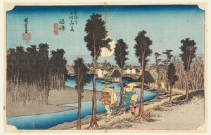 Numazu le soir, dans Les Cinquante-trois Stations de la route Tokaido (Tokaido Gojusan Tsugi-no Uchi) - Ando Hiroshige