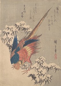 Faisan parmi les bambous enneigés sur la colline, vers 1840 - Ando Hiroshige
