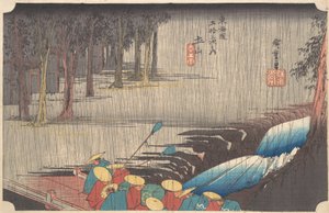 Pluie de printemps à Tsuchiyama, de la série Cinquante-trois Stations du Tokaido, 1834-35 - Ando Hiroshige