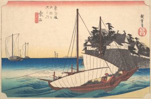 Station Quarante-Trois: Kuwana, ferry de Seven-Ri au port, des Cinquante-Trois Stations... - Ando Hiroshige
