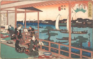 Maison de thé au pont des Saules, vers 1835-1842 - Ando Hiroshige