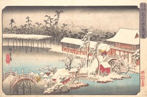 Sanctuaire Tenmangu à Kameido sous la neige - Ando Hiroshige