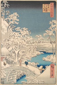 Le pont tambour Taiko et le monticule Yuhi à Meguro, 1857 - Ando Hiroshige