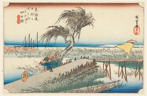 Yokkaichi, scène de rivière, dans Les cinquante-trois stations de la route Tokaido (Tokaido Gojusan Tsugi-no Uchi) - Ando Hiroshige