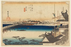 Yoshida (Pont de Toyokawa), dans Les Cinquante-trois Stations de la route du Tokaido - Ando Hiroshige