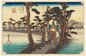Yoshiwara, Fuji, vue arrière, dans Les Cinquante-Trois Stations de la route Tokaido (Tokaido Gojusan Tsugi-no Uchi) - Ando Hiroshige