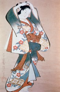 Beauté debout arrangeant ses cheveux - Ando Kaigetsudo
