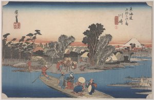 Un ferry sur la rivière Rokugo - Ando or Utagawa Hiroshige