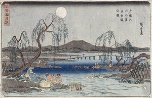 Pêche au clair de lune sur la rivière Tama, de la série 
