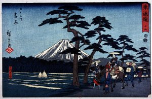 Paysage japonais avec volcan et pin sylvestre - estampe japonaise par Hiroshige le Jeune (Utagawa Hiroshige) - Ando or Utagawa Hiroshige