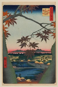 Érables à Mama, sanctuaire de Tekona et pont lié - Ando or Utagawa Hiroshige