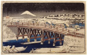 Nihonbashi sous la neige (impression sur bois en couleur)