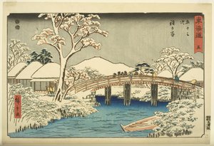 No. 5, Hodogaya : La rivière Katabira et le pont Katabira - Ando or Utagawa Hiroshige