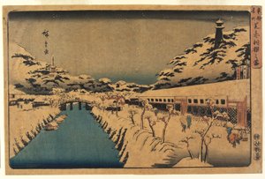 Neige au pont Akabane à Shiba, 1844-45 - Ando or Utagawa Hiroshige