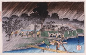Averse au crépuscule à Tadasu Bank, de la série Lieux célèbres de Kyoto - Ando or Utagawa Hiroshige