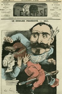 Caricature "le hussard persécute (par Marianne lui faisant son nez), Monsieur de Saint-Genest (Saint Genest). Couverture de "L