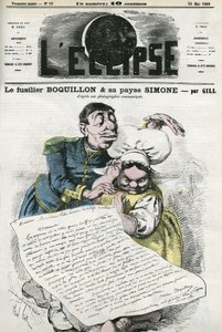 Illustration de « Le fusilier Boquillon et sa paysanne Simone ». Couverture dans « L