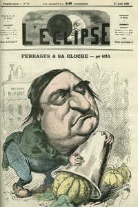 Louis Ulbach dit Ferragus (1822-1889), rédacteur en chef du journal « La Cloche », écrivain et journaliste français. Couverture dans « L
