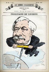 Portrait de Ferdinand de Lesseps (1805-1894), diplomate français. Caricature par Gill, dans « Les Hommes d