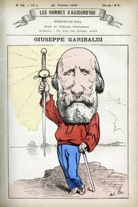 Portrait de Giuseppe Garibaldi (1807-1882), homme politique italien. Caricature par Gill, dans « Les Hommes d