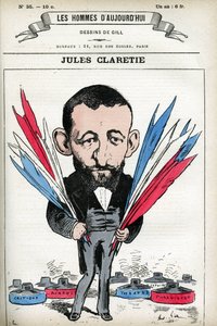 Portrait de Jules Claretie (1840-1913), romancier, dramaturge et critique français. Caricature par Gill, dans « Les Hommes d