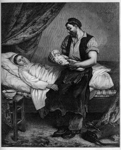 Le nouveau-né. Gravure d