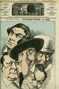 Le théâtre "Le Palais royal" avec Geoffroy, Jules Brasseur (1829-1890), Hyacinthe, Lassouche et Lheritier, acteurs français. Couverture de "L