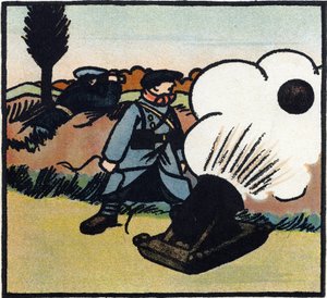 Première Guerre mondiale 1914-1918 : Lanceur de bombes. Un soldat français envoie des bombes à l