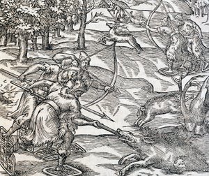 Indiens chassant le sanglier, gravure de Cosmologie Universelle, par André Thevet (1504-1592), Paris - Andre Thevet