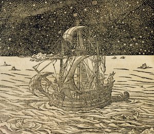 Marins suivant la route nord, gravure de Cosmologie Universelle, par André Thevet, Paris - Andre Thevet