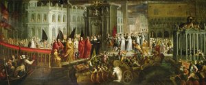 Arrivée de la dogaresse Morosina Morosini Grimani au Palais des Doges, Venise, vers 1600 (huile sur toile) - Andrea Vicentino