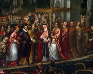 Doge Mocenigo et Patriarche Trevisan accueillant Henri III au Lido en 1574 - Andrea Vicentino