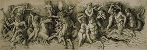 Bataille des Dieux de la Mer (plume et encre brune sur papier)