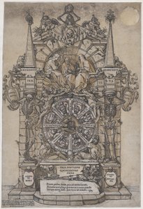 Triomphe de la Mort avec trois Parques dans un cadre architectural au-dessus d