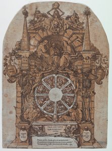 Triomphe de la mort avec trois Parques dans un cadre architectural au-dessus d