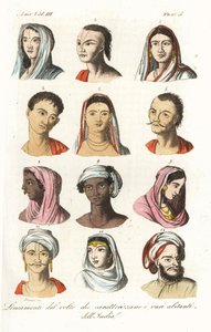 Portraits de différentes castes indiennes : Brahmanes 1.2, Kshatriyas ou Khatri, caste marchande punjabi 3.4, Vaisyas 5.6, Sudras 7.8, Hindous de l